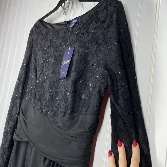 NWT Chaps Ralph Lauren Women's Black Lace Boat Neck Back Zip Midi Dress Size 12 - Picture 3 of 9